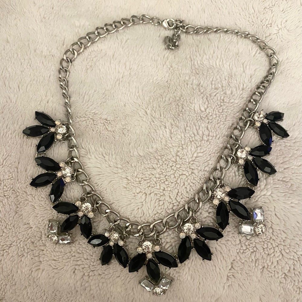 Spring Street Silver and Black Leaf Necklace